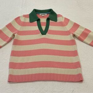 NWOT Boden Striped Sasha Henley V-Neck Sweater in Pink and Cream